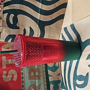 NWT Starbucks Disneyland Studded Holiday Tumbler 24 oz. Red to Green gradient.